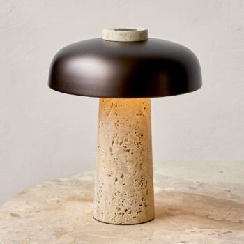 Audo LED stolová lampa Reverse, bronz, travertín, výška 30 cm