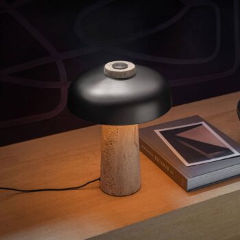 Audo LED stolová lampa Reverse, bronz, travertín, výška 30 cm