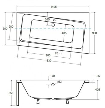 BESCO - Asymetrická vaňa ASTI - Nožičky k vani - Bez nožičiek, Rozmer vane - 150 × 90 cm, Spôsob prevedenia - Pravé VANAST15P