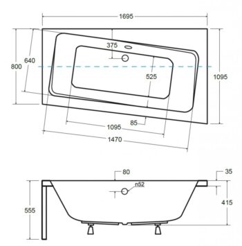 BESCO - Asymetrická vaňa ASTI - Rozmer vane - 170 × 110 cm, Spôsob prevedenia - Pravé VANAST17P + OLVPINOZSTELWD