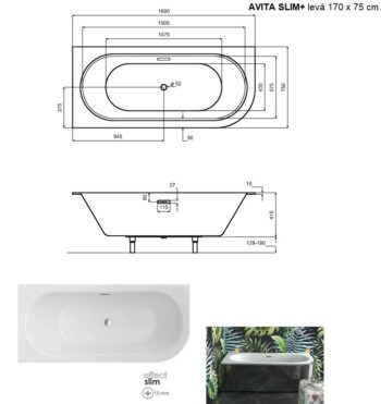BESCO - Asymetrická vaňa AVITA SLIM+ - Nožičky k vani - Bez nožičiek, Rozmer vane - 170 × 75 cm, Spôsob prevedenia - Ľavé VANAVIT17SLIMLP