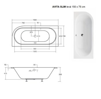 BESCO - Asymetrická vaňa AVITA SLIM - Nožičky k vani - S nožičkami, Rozmer vane - 150 × 70 cm, Spôsob prevedenia - Ľavé VANAVIT150SLIML + OLVPINOZ