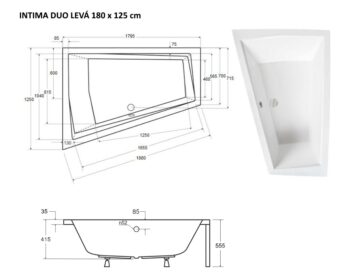 BESCO - Asymetrická vaňa INTIMA DUO - Nožičky k vani - Bez nožičiek, Rozmer vane - 180 × 125 cm, Spôsob prevedenia - Ľavé VANINTID18L