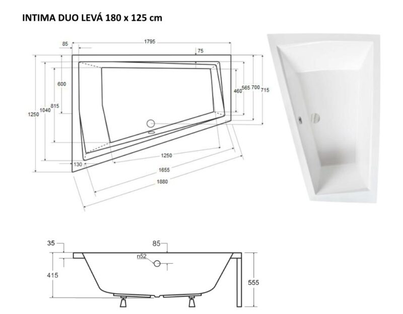 BESCO - Asymetrická vaňa INTIMA DUO - Nožičky k vani - Bez nožičiek, Rozmer vane - 180 × 125 cm, Spôsob prevedenia - Ľavé VANINTID18L BESCO - Asymetrická vaňa INTIMA DUO - Nožičky k vani - Bez nožičiek, Rozmer vane - 180 × 125 cm, Spôsob prevedenia - Ľavé VANINTID18L