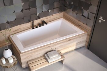 BESCO - Asymetrická vaňa INTIMA SLIM - Nožičky k vani - S nožičkami, Rozmer vane - 150 × 85 cm, Spôsob prevedenia - Ľavé VANINTI15SLIML + OLVPINOZSTELI