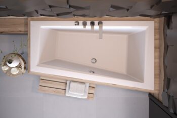 BESCO - Asymetrická vaňa INTIMA SLIM - Nožičky k vani - S nožičkami, Rozmer vane - 150 × 85 cm, Spôsob prevedenia - Ľavé VANINTI15SLIML + OLVPINOZSTELI