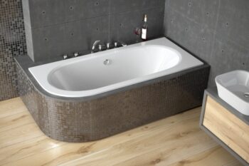 BESCO - Asymetrická vaňa INTIMA SLIM - Nožičky k vani - S nožičkami, Rozmer vane - 150 × 85 cm, Spôsob prevedenia - Pravé VANAVIT150SLIMP + OLVPINOZ