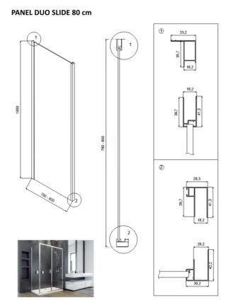 BESCO - Bočný panel k sprchovým dverám DUO SLIDE BLACK - FARBA rámu - Čierna, Rozmer A - 80, Rozmer C - 195, Smer zatvárania - Univerzálne Ľavé / Pravé, Výplň - Číre bezpečnostné sklo - 6 mm BCDUOSL80PSBC