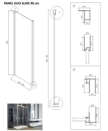 BESCO - Bočný panel k sprchovým dverám DUO SLIDE BLACK - FARBA rámu - Čierna, Rozmer A - 90, Rozmer C - 195, Smer zatvárania - Univerzálne Ľavé / Pravé, Výplň - Číre bezpečnostné sklo - 6 mm BCDUOSL90PSBC