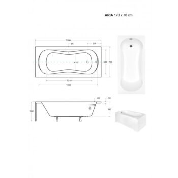 BESCO - Obdĺžniková vaňa ARIA / ARIA PLUS - Madla - Nie, Nožičky k vani - S nožičkami, Rozmer vane - 170 × 70 cm VANARIA170 + OLVPINOZ