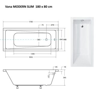 BESCO - Obdĺžniková vaňa MODERN SLIM - Nožičky k vani - Bez nožičiek, Rozmer vane - 180 × 80 cm VANMOD18SLIM