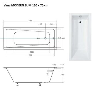BESCO - Obdĺžniková vaňa MODERN SLIM - Nožičky k vani - S nožičkami, Rozmer vane - 150 × 70 cm VANMOD15SLIM + OLVPINOZ