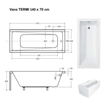 BESCO - Obdĺžniková vaňa TERME - Rozmer vane - 140 × 70 cm OLVTER14 + OLVPINOZ