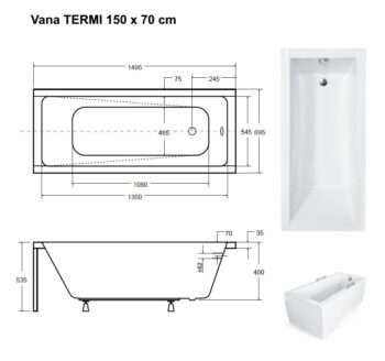 BESCO - Obdĺžniková vaňa TERME - Rozmer vane - 150 × 70 cm OLVTER15 + OLVPINOZ