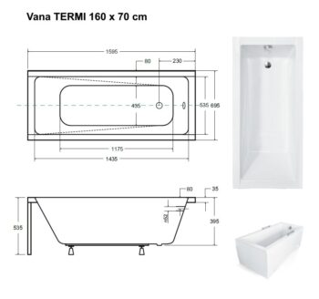 BESCO - Obdĺžniková vaňa TERME - Rozmer vane - 160 × 70 cm OLVTER16 + OLVPINOZ
