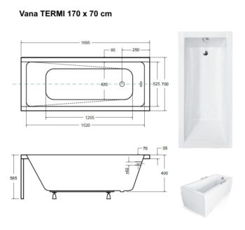 BESCO - Obdĺžniková vaňa TERME - Rozmer vane - 170 × 70 cm OLVTER17 + OLVPINOZ