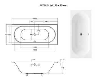 BESCO - Obdĺžniková vaňa VITAE SLIM - Nožičky k vani - S nožičkami, Rozmer vane - 170 × 75 cm VANVITAE170SLIM + OLVPINOZ