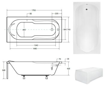 BESCO - Obdĺžniková vaňa Vindobona - Rozmer vane - 170 × 70 cm OLVVIN17 + OLVPINOZ