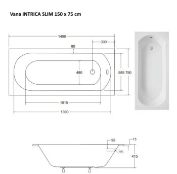 BESCO - Obdĺžniková vaňa intrige SLIM - Nožičky k vani - S nožičkami, Rozmer vane - 150 × 75 cm VANINTRICA150SL + OLVPINOZ