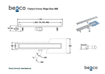 BESCO - Odtokový žľab VIRGO 360 DUO - Rozmer A - 80 cm ZLOL80V360