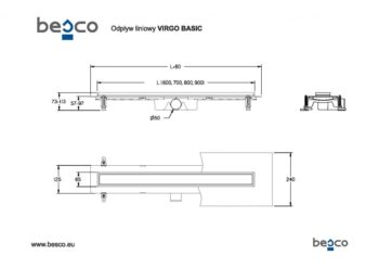 BESCO - Odtokový žľab VIRGO BASIC - Rozmer A - 70 cm ZLOL70VB