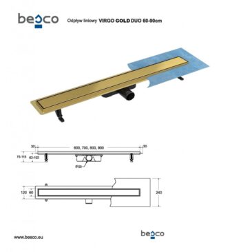 BESCO - Odtokový žľab VIRGO DUO GOLD - Rozmer A - 80 cm ZLOL80VG