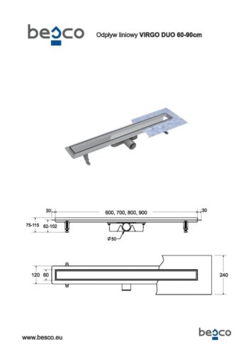 BESCO - Odtokový žľab VIRGO DUO - Rozmer A - 60 cm ZLOL60VD