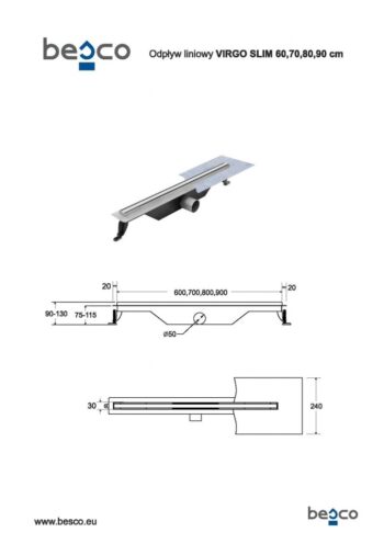 BESCO - Odtokový žľab VIRGO SLIM - Rozmer A - 60 cm ZLOL60VS