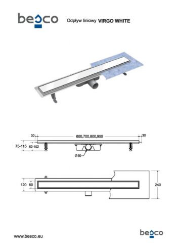 BESCO - Odtokový žľab VIRGO WHITE - Rozmer A - 90 cm ZLOL90VW