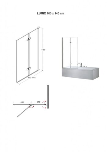 BESCO - Vaňová zástena LUMIX - Farba rámu zásteny - Hliník chróm, Rozmer A - 100 cm, Smer zatváranie - Univerzálny Ľavé / Pravé, Výplň - Číre bezpečnostné sklo - 6 mm BCLUM10CC