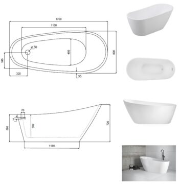 BESCO - Voľne stojaca vaňa MELODY - Farba - Biela, Rozmer vane - 170 × 80 cm VANMELODY170