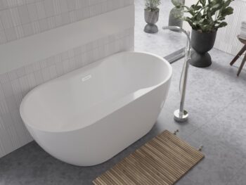BESCO - Voľne stojaca vaňa NAVIA - Farba - Biela, Farba sifónu - Zlatá, Rozmer vane - 160 × 80 cm VANNAVIA160Z