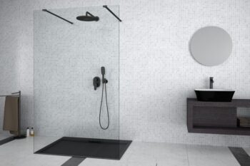 BESCO - Walk-in sprchovací kút AVEO DUE BLACK - Farba rámu zásteny - Hliník čierny, Pevná stena - Bez pevnej steny, Rozmer A - 130, Rozmer C - 195, Výplň - Číre bezpečnostné sklo - 8 mm BCAVEODUE130BL