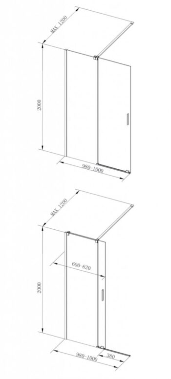 BESCO - Walk-in sprchovací kút VAYO BLACK - Farba rámu zásteny - Hliník čierny, Rozmer A - 100, Rozmer C - 200, Smer zatváranie - Univerzálny Ľavé / Pravé, Výplň - Číre bezpečnostné sklo - 8 mm BCVAYO100BC
