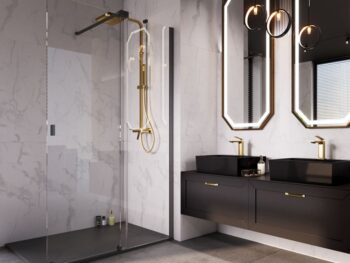BESCO - Walk-in sprchovací kút VAYO BLACK - Farba rámu zásteny - Hliník čierny, Rozmer A - 110, Rozmer C - 200, Smer zatváranie - Univerzálny Ľavé / Pravé, Výplň - Číre bezpečnostné sklo - 8 mm BCVAYO110BC