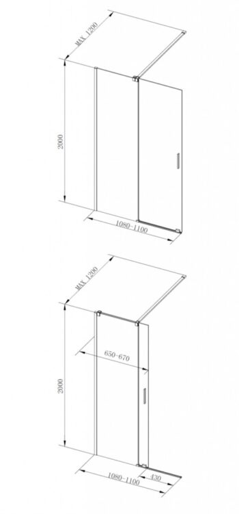 BESCO - Walk-in sprchovací kút VAYO BLACK - Farba rámu zásteny - Hliník čierny, Rozmer A - 110, Rozmer C - 200, Smer zatváranie - Univerzálny Ľavé / Pravé, Výplň - Číre bezpečnostné sklo - 8 mm BCVAYO110BC