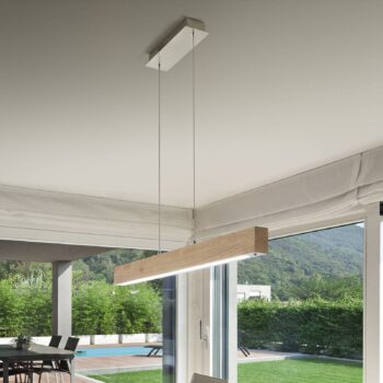 Badia LED závesné svetlo, dotykový stmievač, dubové drevo, dĺžka 110 cm