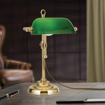 Bankárska lampa Harvard, mosadz/zelená výška 32 cm