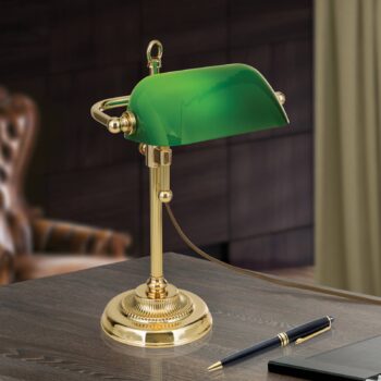 Bankárska lampa Harvard, mosadz/zelená výška 32 cm