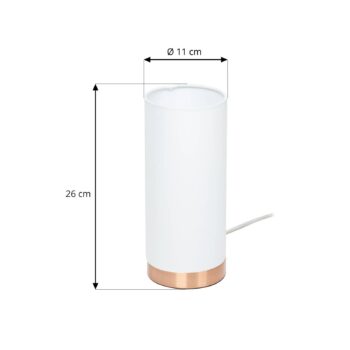 Biela stolná lampa Ronja podstavec medenej farby