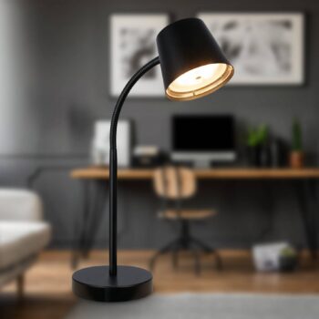 Biwo LED nabíjateľná stolná lampa, čierna, dotykový stmievač, kov