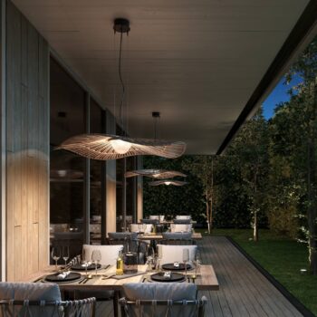 Bover LED vonkajšia závesná lampa Mediterránia, hnedá, Ø 105 cm