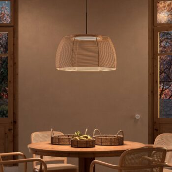 Bover LED závesná lampa Tanit, Ø 61 cm, čierna/béžová, látka