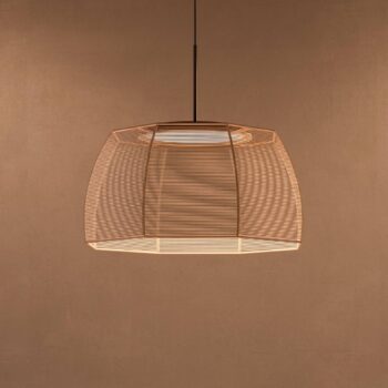 Bover LED závesná lampa Tanit, Ø 61 cm, čierna/béžová, látka