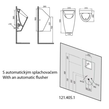Bruckner - SCHWARN keramický urinál, zadný prívod, zadný odpad, biela 201.701.4