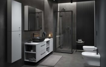 CERSANIT/S - Sprchovací kút LARGA 90x80 čierny, ľavý, číre sklo S932-128/80