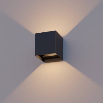 Calex LED vonkajšie nástenné svietidlo Cube, hore/dole, výška 10 cm, čierne