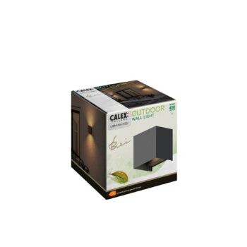 Calex LED vonkajšie nástenné svietidlo Cube, hore/dole, výška 10 cm, čierne