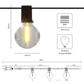 Calex solárna LED reťaz Vista, dĺžka 20 metrov, IP44