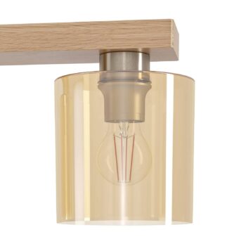 Castralvo závesná lampa, dĺžka 115 cm, drevo/jantár, 5 svetiel, sklo